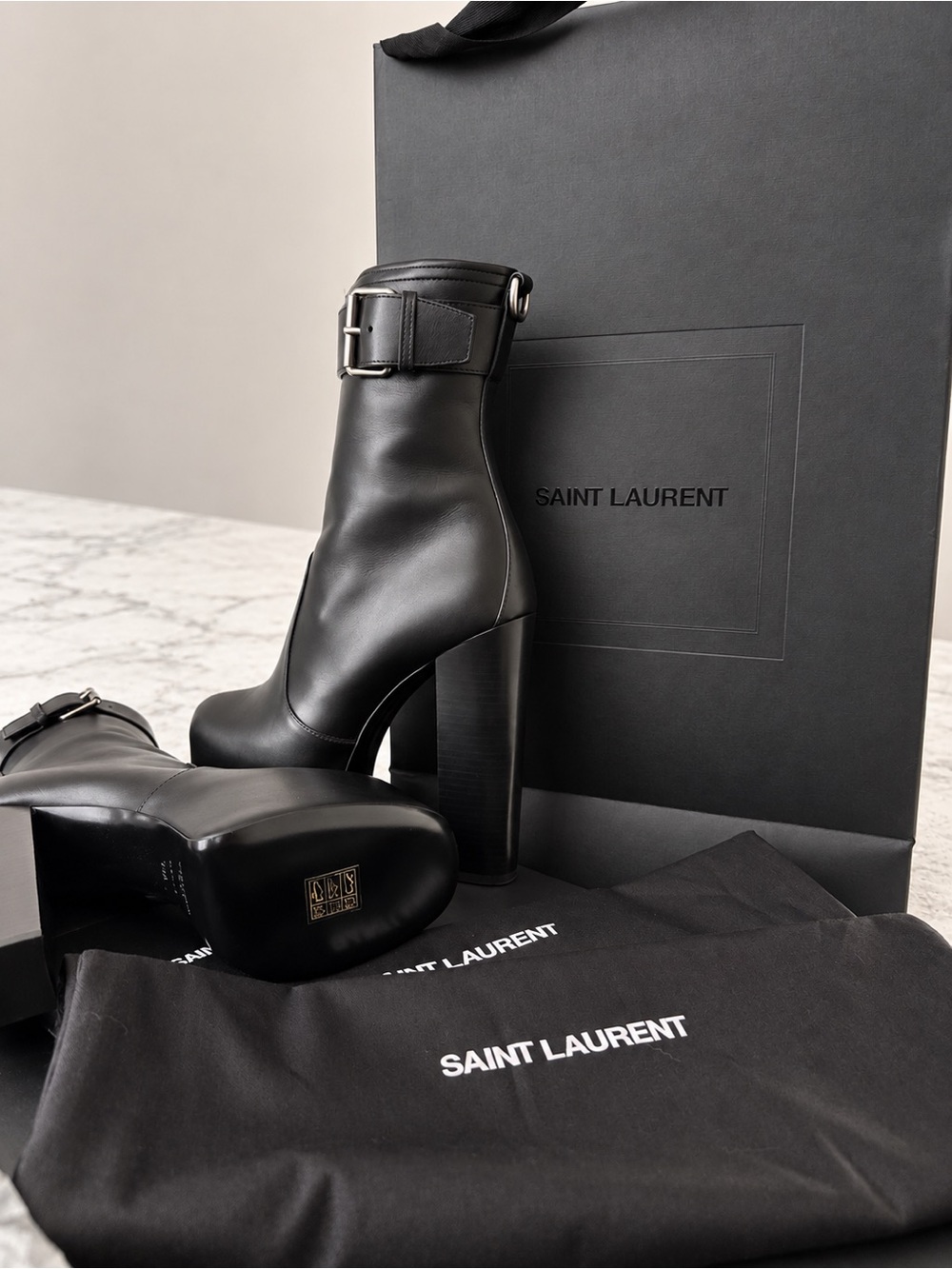 ❤️Saint Laurent Black Leather Platform Ankle Boots – Brand New❤️